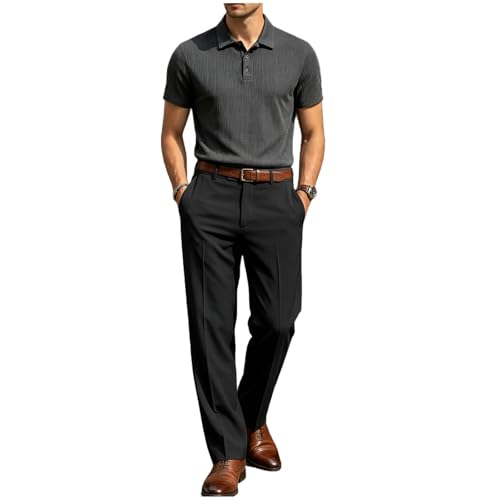 xiaoleilemon Men Suits 2 Piece Set Casual Short-Sleeve Button Shirt and Pants Set for Summer Business Prom Wedding Party