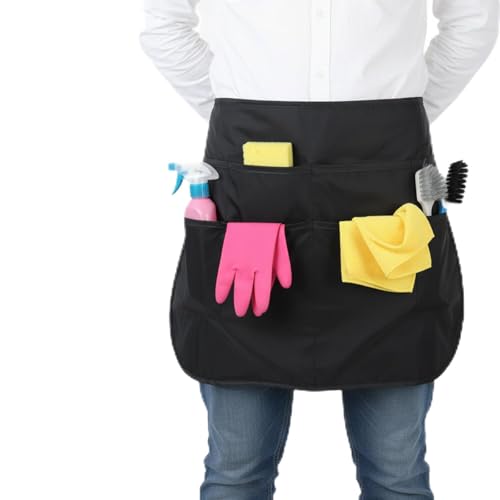 Twisina Apron for Cleaning with 5 Pockets Utility Cleaning Apron for Housekeeping Housekeeping Aprons - 53x37cm Black