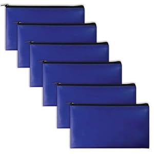6 Pack, Zippered Security Bank Deposit Bag, by Better Office Products, Leatherette, Cash Bag, Coin Bag, Utility Pouch, Blue, 6 Bags