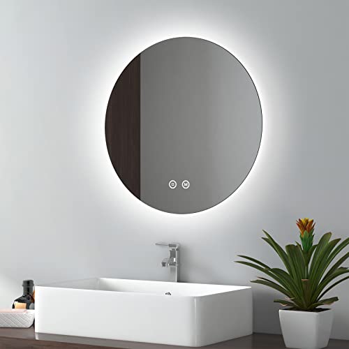 EMKE Espejo de Baño LED Redondo Diámetro 50 cm, con Interruptor táctil, Espejo de Pared con 3 Colores Ajustables (Tipo 2) Cover
