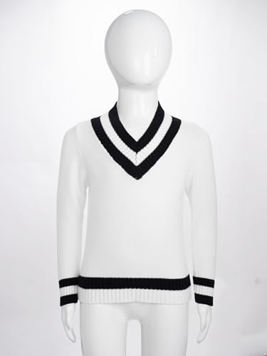 FEESHOW Kids Boys Girls School Uniform Sweater V Neck Pullover Sweater Striped Vest Long Sleeve Knitted Jumper3