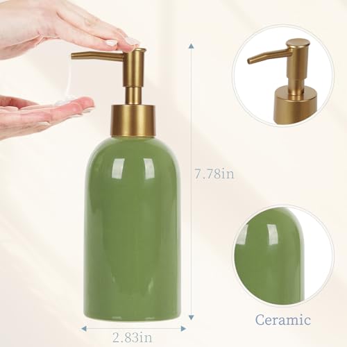 Image of Natheeph 14OZ Ceramic Soap Dispenser, White, Pump Dispenser for Bathroom /Kitchen, 200ml Liquid Capacity (2pc Green) | Refillable Dish Soap, Hand Soap, Wash Gel, Lotion & Liquid, Ceramic, for Bath, Kithen Sink, Laundry Room, Bedroom
