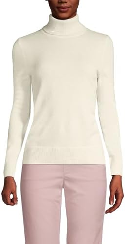 Lands' End Womens Cashmere Turtleneck Sweater Fresh Ivory Tall Me...