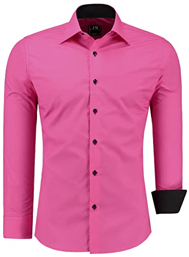J'S FASHION Chemise pour Homme - Coupe Slim - à Manches Longues - Facile à Repasser Fushia M
