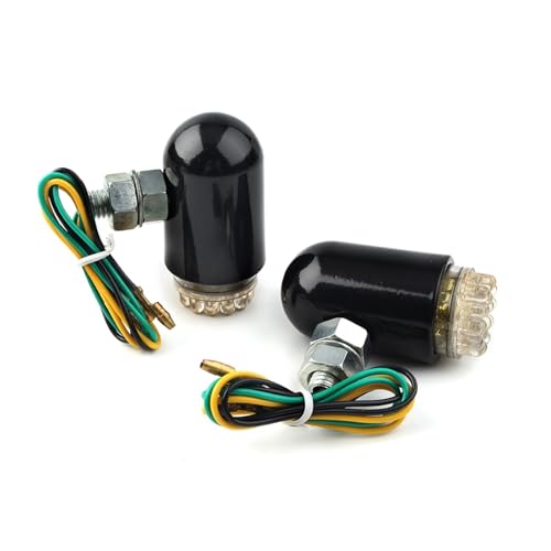 Intermitentes de Moto vintage de 10mm negro, 2 unidades para Harley y Cafe Racer con luz blanca.