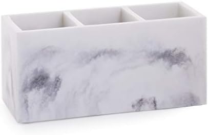 BINO Multi Purpose 3 Compartment Organizer - Makeup Brush Holder Makeup Brush Organizer Holder Makeup Holder Organizer Toothbrush Holder Marble Bathroom Accessories