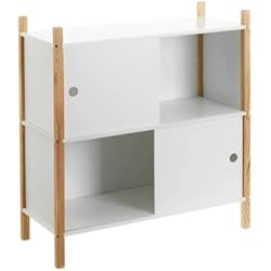 LEKE GO Estantería Nórdico con 2 Puertas Correderas de Madera de Pino Blanca para Dormitorio, Oficina y Habitación de 70x30x77 cm