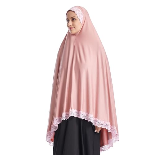 Muslim High Stretch Hijab Pure Color Half-body Cover Hijab with Lace for Praying3