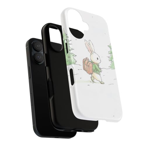 Coque iPhone 16 Lapin mignon forêt d'hiver protection rigide mate verte antichoc