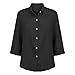 Womens Blouse Tops Plus Size Fashion Solid Color Button Lapel 3/4 Length Sleeves Loose Comfy Dressy Casual Shirts Black Small