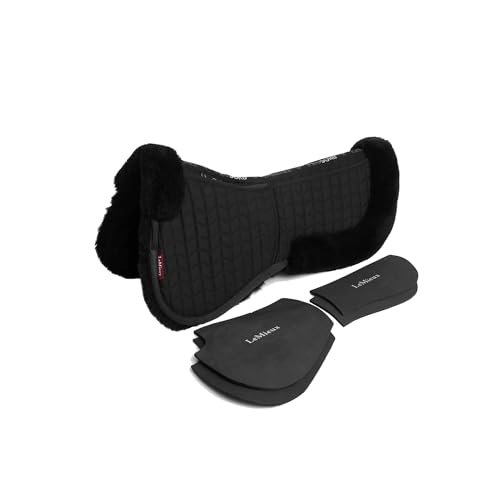 LeMieux Merino+ ProSorb 2 Pocket Half Pad - Soft Dynamic Wool - Anti-rub - Two Sets of 5mm Foam Shims - Black/Black - Large