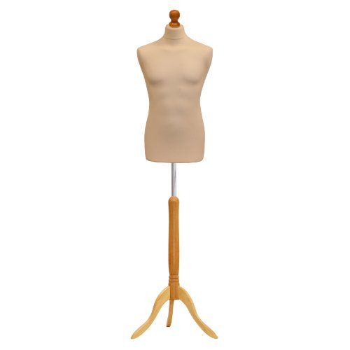 Tailors Dummy Male Dressmakers Fashion Mannequin Students Cream With Lightwood Stand