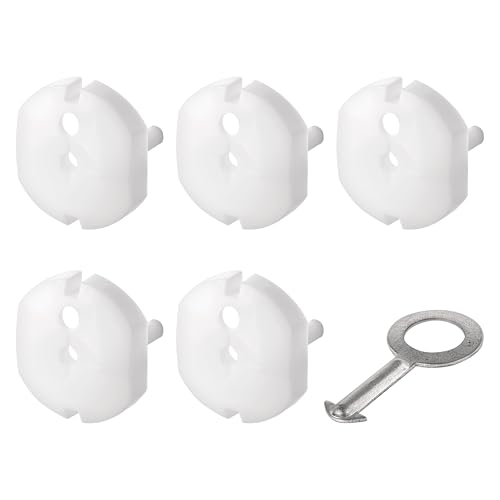 EMOS - Protección para enchufes (5 unidades, con llave), color blanco, evita accidentes y descargas eléctricas. Protección para bebés y niños