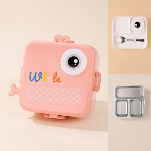 Image of YELONA 2-Layer Cartoon Shape Kids Lunch Box | Stainless Steel Inner, 3 Compartments | Airtight Leak-Proof BPA-Free Meal Box | 1120 ML + 70 ML Sauce Cup | School, Picnic Tiffin for Girls & Boys