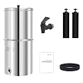 FACHIOO 1.5G Stainless Steel Gravity-Fed Water Filter System with 2 Black Purification Filter and Metal Spigot, NSF/ANSI 42 Certification, Reduces up to 99% of Chlorine, for Home, Camping, Outdoor