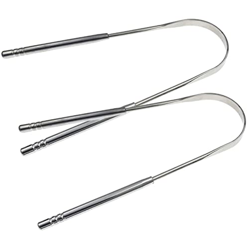 HOUDERCO 2Pcs Stainless Steel Tongue Cleaners Durable Tongue Scrapers for Fresh Breath Removal Portable Cleaning Tools for Household Use
