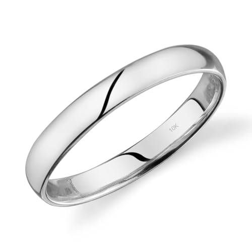 SKAHFIS 10k White Gold Light Comfort Fit 3mm Wedding Band Size 7