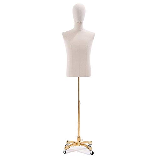 UWYTGF Male Mannequin Torso Body Busts Forms with Metal Casters,N Model Dummy Display,Beige,Adjustable Height,Easy to Move,Have an Arm,No Arm
