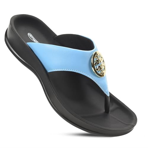 AEROTHOTIC Arch Supportive Strappy Orthotic Comfortable Flip Flops Cushion Soft Toe Post Non-Slip Summer Casual Travel Walking Thong Sandals Women Beach Essentials (Othila Aqua Size 8)