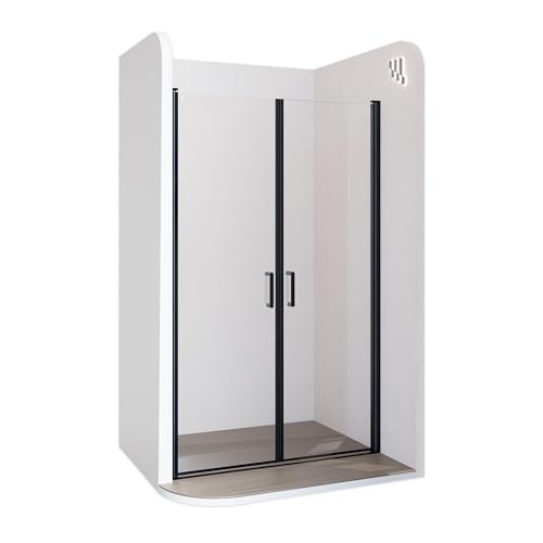Duschtür STELLA 79x190 cm Nischentür Verstellbereich von 79-82 cm, Höhe: 190 cm, Dusche aus 6 mm Klarglas ESG Sicherheitsglas mit Nano und schwarze Aluminiumprofile - Alle Größen BC