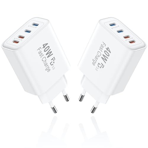 40W Ladegerät USB C Mehrfach 2Pack 4 Port USBC Stecker Netzteil Ladeadapter Adapter Kompatibel mit iPhone 17 16 15 14 13 12 11 Pro Max SE XS XR X 8 7 Plus iPad Samsung Schnellladegerät Steckdose