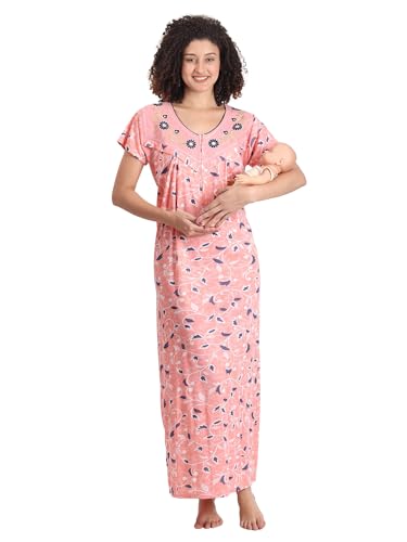 Image of Noty Women's- Maternity | Feeding | Nursing | Nighty /Maxi /Gown- Poly Viscose Knits Fabric- Embroidery, Printed, Zip on Both Sides