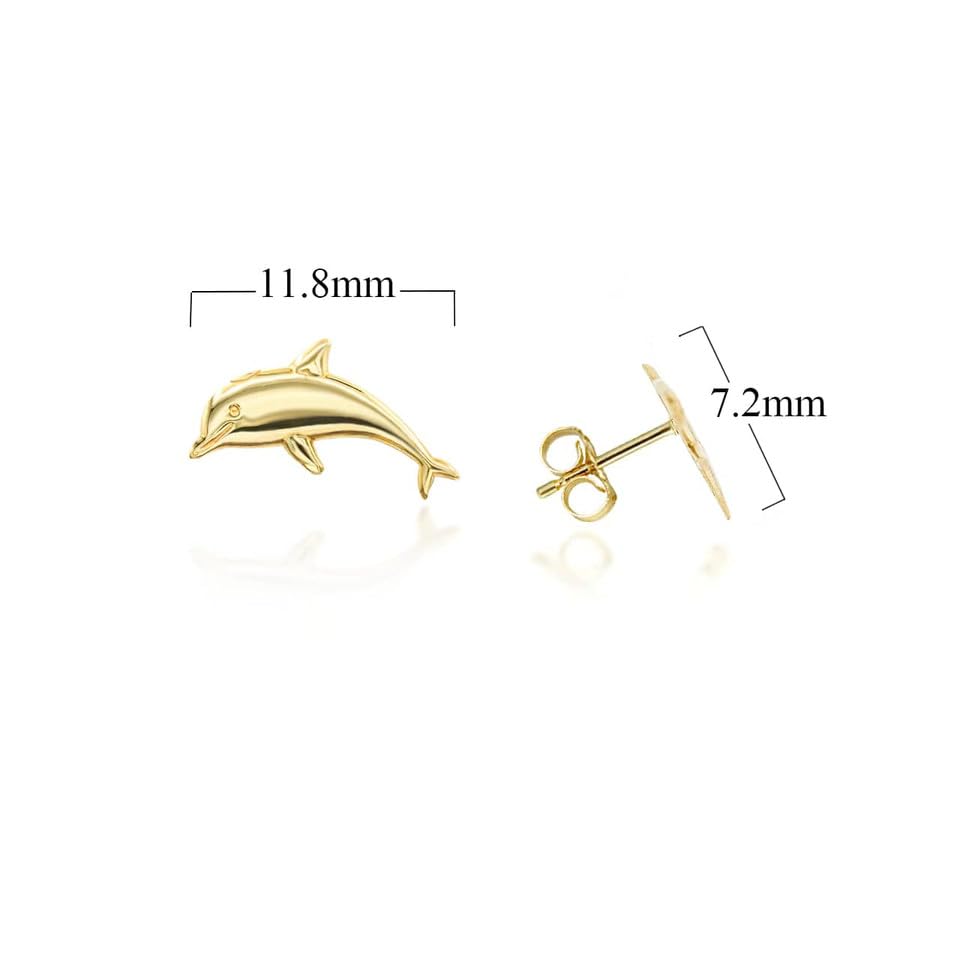 Yellow Gold Dolphin Stud Earrings3