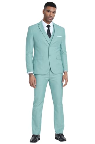 Image of Men's Slim Fit 3 Piece Suit Two Button Business Wedding Dress Tux Suit Set Jacket Vest Pants with Tie