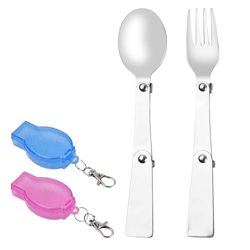 Hoxfly 2-teiliges faltbares Löffel- und Gabelset, 2 Stück, Edelstahl 304, faltbares Besteck mit Aufbewahrungsbox, perfekt für Wandern, Camping,...