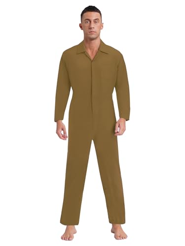 Enterizo de manga larga caqui para hombre mono casual con cremallera frontal y cintura elástica XXL