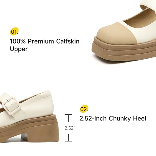 Image of BEAU TODAY Women's Beige Mary Jane Pumps, Size 12, Casual Dress Shoes for Women, Spring /Autumn /Fall, Platform Heel, Leather Sole