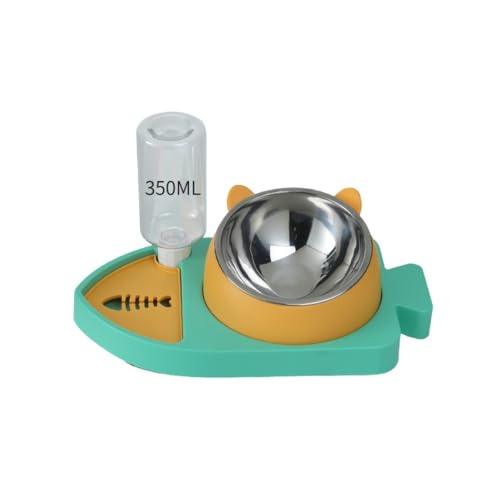 Vilom 小魚デザイン 三合一 ペット食器 自動給水器 犬猫兼用 フードボウル 水飲み器 餌入れ 大容量 かわいい 滑り止め 清潔簡単 お手入れ便利 飲水時口元が濡れない 留守番安心 猫犬用給餌給水セット (グリー)