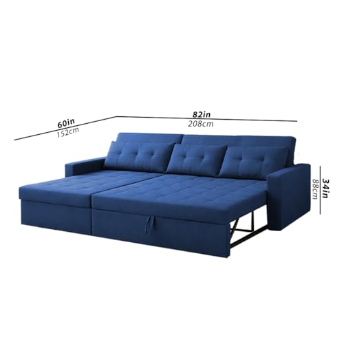 Image of Emilio 4 Seater LHS L - Shape Pull-Out Sofa Cum Bed Sofa for Living Room (Blue Fabric Color) Premium Fabric Sofa Set for Living Room Sofa Cum Bed