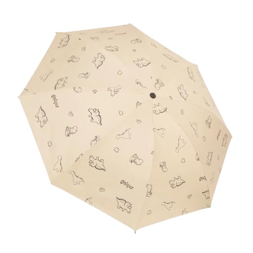 Vollautomatischer Sonnenschirm für Sonne und Regen, windabweisend, Cartoon, niedlich, leicht, zusammenklappbar, Manuell beige 01, 96*67/28cm