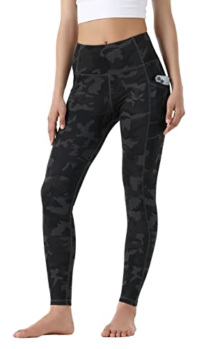 Leovqn Legging de sport taille haute pour femme avec poches latérales, pantalon de yoga extensible pour entraînement, course à pied, sport, Camouflage gris...