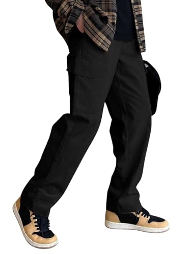 Image of GRECIILOOKS Men Loose Low-Rise Baggy Cargo Pants - Cotton Trousers with Adjustable Drawstring Waist - Casual Streetwear Utility Cargos