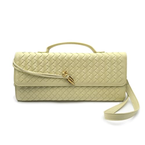 Qiannaura Bolsas de mão formais femininas de couro tecido noturno grande clutch para casamentos e festas | Bolsa de ombro conversível, Amarelo claro