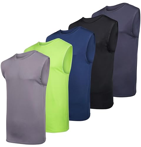 Image of Real Essentials 3 & 5 Pack: Men's Dry-Fit Active Athletic Tech Tank Top - Regular and Big & Tall Sizes (S-5XLT)