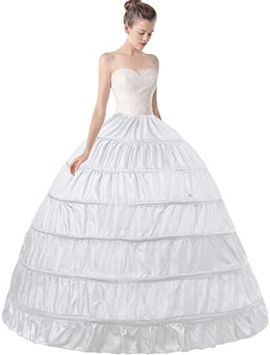 Mojonnie Petticoats for Women 6-Hoops Hoop Skirt Crinoline Petticoat for Wedding Dress Crinoline Underskirt Ball Gown Petticoat Hoopless White