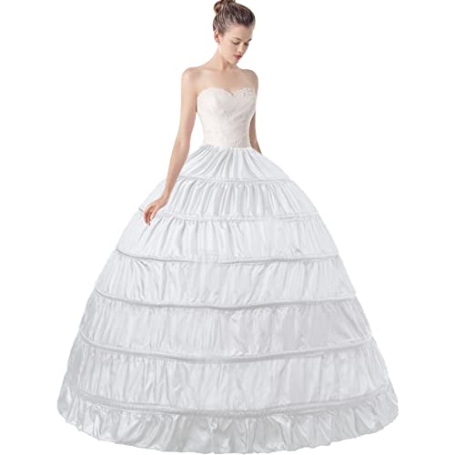Mojonnie Petticoats For Women 6-Hoops Hoop Skirt Crinoline Petticoat For Wedding Dress Crinoline Underskirt Ball Gown Petticoat Hoopless White #TOP2
