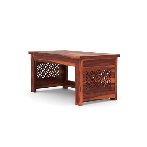 Image of Sheesham Wooden Center Coffee Table for Home Furniture | Solid Wood Center Table for Living Room, Wooden Sofa Center Table Side Teaopy Table CNC- Honey Finish