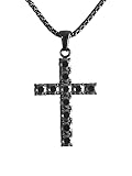 4mm Black Moissanite Necklace for Men Women Diamond Cross Pendant Necklaces Stainless Steel Chain Christian Reiligous Jewelry Gifts for Her Birthday Anniversary (4MM Moissanite (Black), 55CM (22inch))