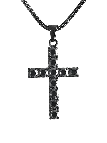 4/5mm Black Moissanite Necklace for Men Women Diamond Cross Pendant Necklaces Stainless Steel Chain Christian Reiligous Jewelry Gifts for Her Birthday Anniversary
