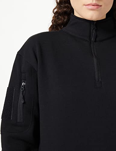 Mil-Tec Tactical Sweatshirt (Unisex) • Pullover mit Zipper • Sweater mit Kragen • Atmungsaktives Sweatshirt Damen & Herren • Warmer Pulli für Arbeit, Freizeit, Outdoor • Schwarz, L