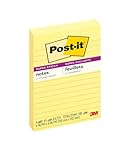 Post-it Super Sticky Lined Notes, 4 Sticky Note Pads, 4 x 6 in., Ideal for Organization in Your Dorm, Home or Office, Canary Yellow