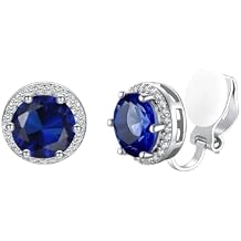 Silvora 925 Silver 8MM Cubic Zirconia Birthstone Clip On Stud Earrings Round Non Pierced Earrings For Women,Come with Box