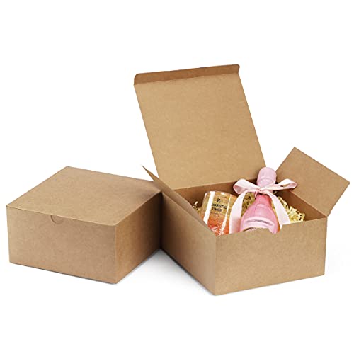 BagDream 25PCS Brown Gift Boxes 8x8x4 Bridesmaids Proposal Boxes, Kraft Paper Gift Boxes with Lids, Cardboard Gift Boxes, Wedding Bridal Shower Birthday Paper Boxes, Cookie Cupcake Gift Boxes