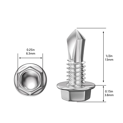 Wensilon LJZW001 400Pcs) #8×1/2 Inch Hex Washer Head Self Drilling Screws thumb #1