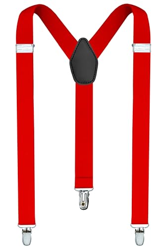 alsat Red Suspenders for Men Heavy Duty Adjustable Y-Back Mens Suspenders with Strong Metal Clips | Elastic Straps for Dress Pants Jeans & Work | Wedding Office & Everyday Wear