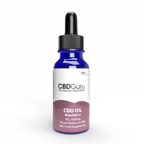 CBD Guru CBD Oil 500mg, CBD Drops 2.5mg per Drop, Vegan, 100% Natural, Mixed Berry Flavoured 5% CBD Oil Blended with MCT Coconut Oil - Feel Less Stress, Improve Sleep, Anxiety Relief – 10ml